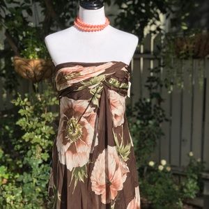 Carmen Marc Valvo Silk Floral Strapless Dress